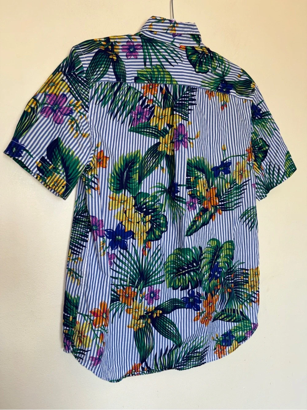 Ralph Lauren Boys Sz XL Striped Floral Cotton Shirt Tropical Vacation Preppy